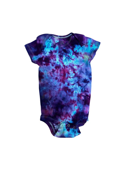 Infant 6-9 Months Blue and Purple Scrunch Ice Dye Tie Dye Onesie