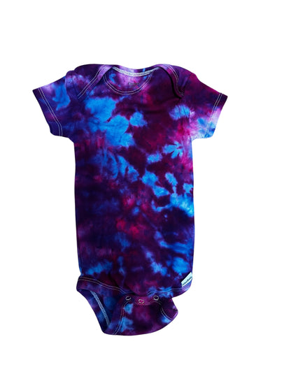 Infant 6-9 Months Blue and Purple Scrunch Ice Dye Tie Dye Onesie