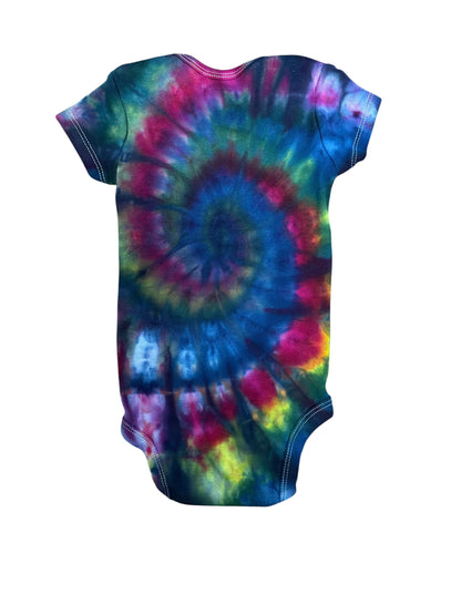 Infant 6-9 Months Blue Green Yellow and Purple Spiral Ice Dye Tie Dye Onesie