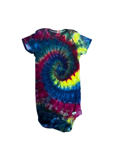 Infant 18 Months Blue Green Yellow and Purple Spiral Ice Dye Tie Dye Onesie