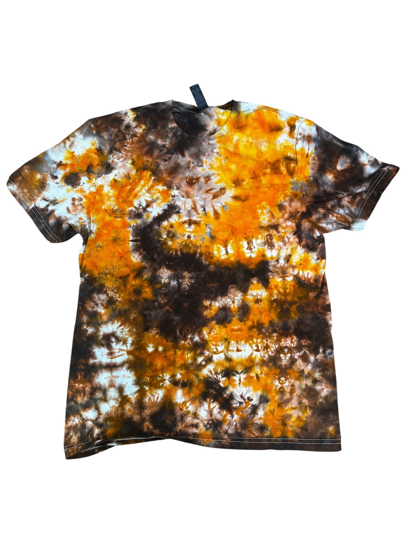 Adult Medium Brown and Orange Scrunch Ice Dye Tie Dye Shirt