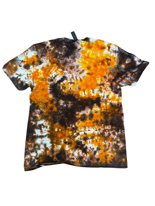 Adult Medium Brown and Orange Scrunch Ice Dye Tie Dye Shirt