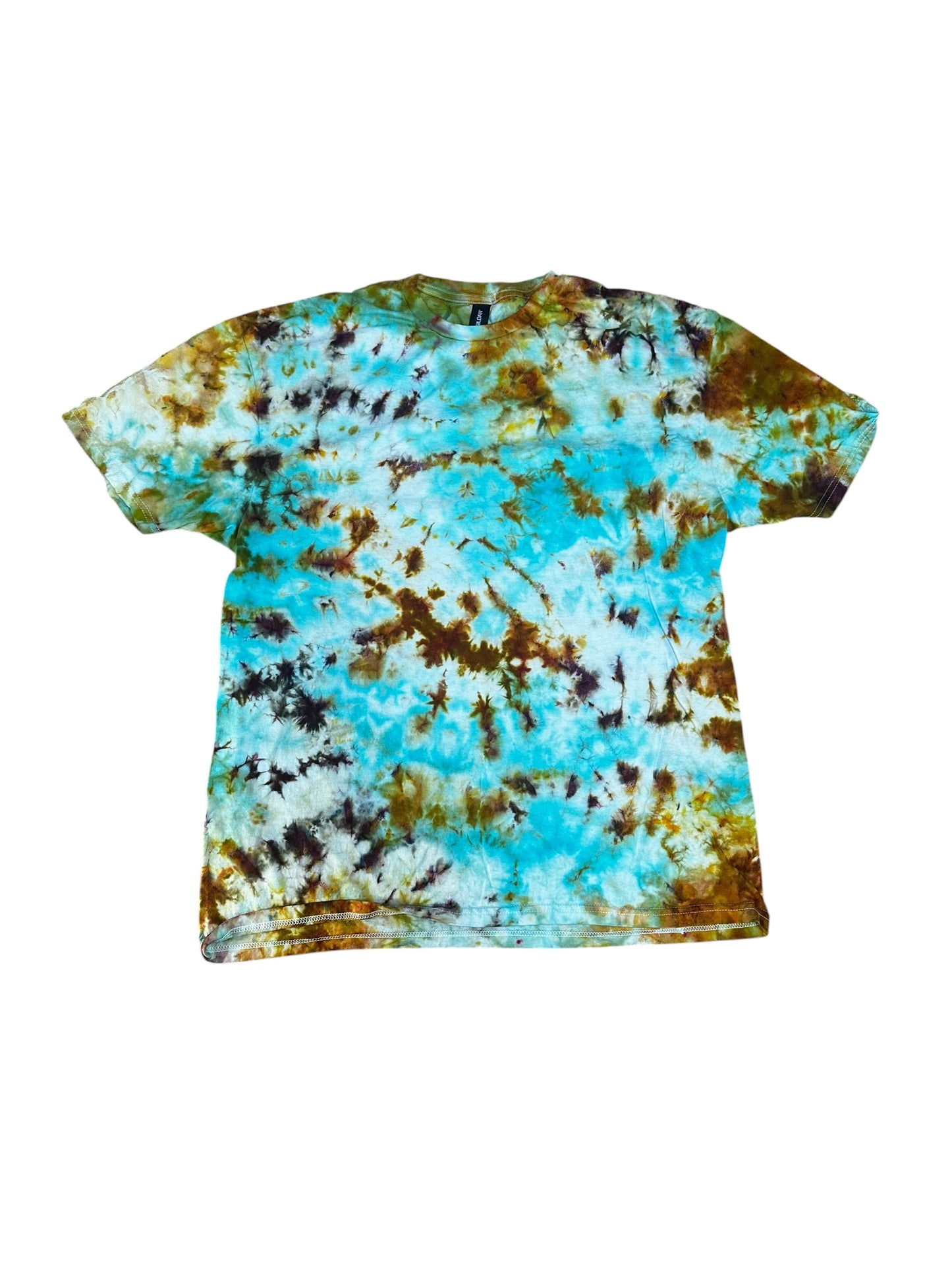 Adult XL Blue Black and Brown Scrunch Ice Dye Tie Dye Shirt
