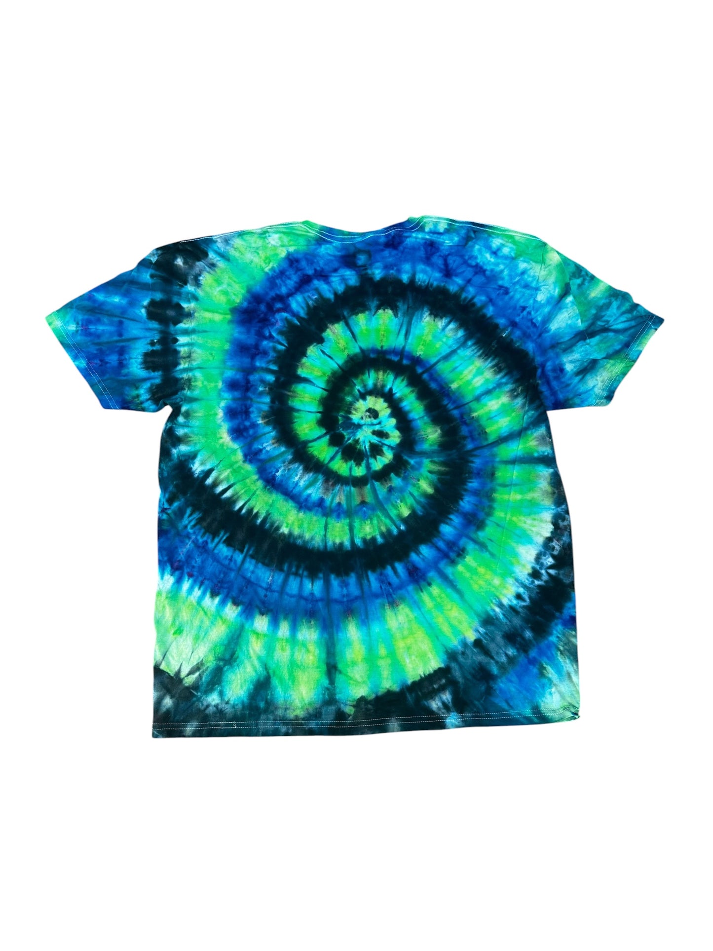 Adult XL Blue Black and Green Spiral Ice Dye Tie Dye Shirt