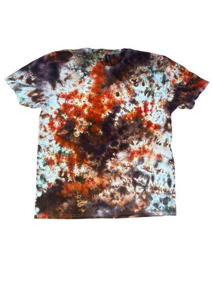 Adult XL Brown Black and Red Scrunch Ice Dye Tie Dye Shirt