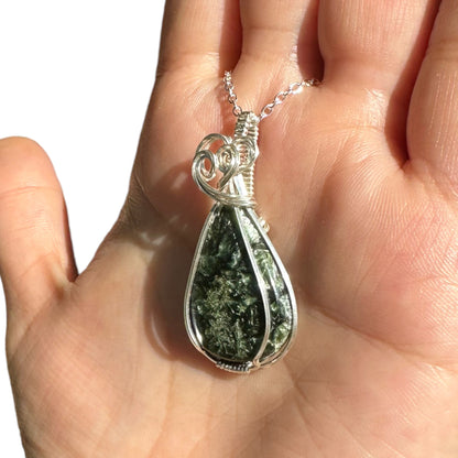 Sterling Silver Wire Wrapped Seraphinite Crystal Bezel Pendant