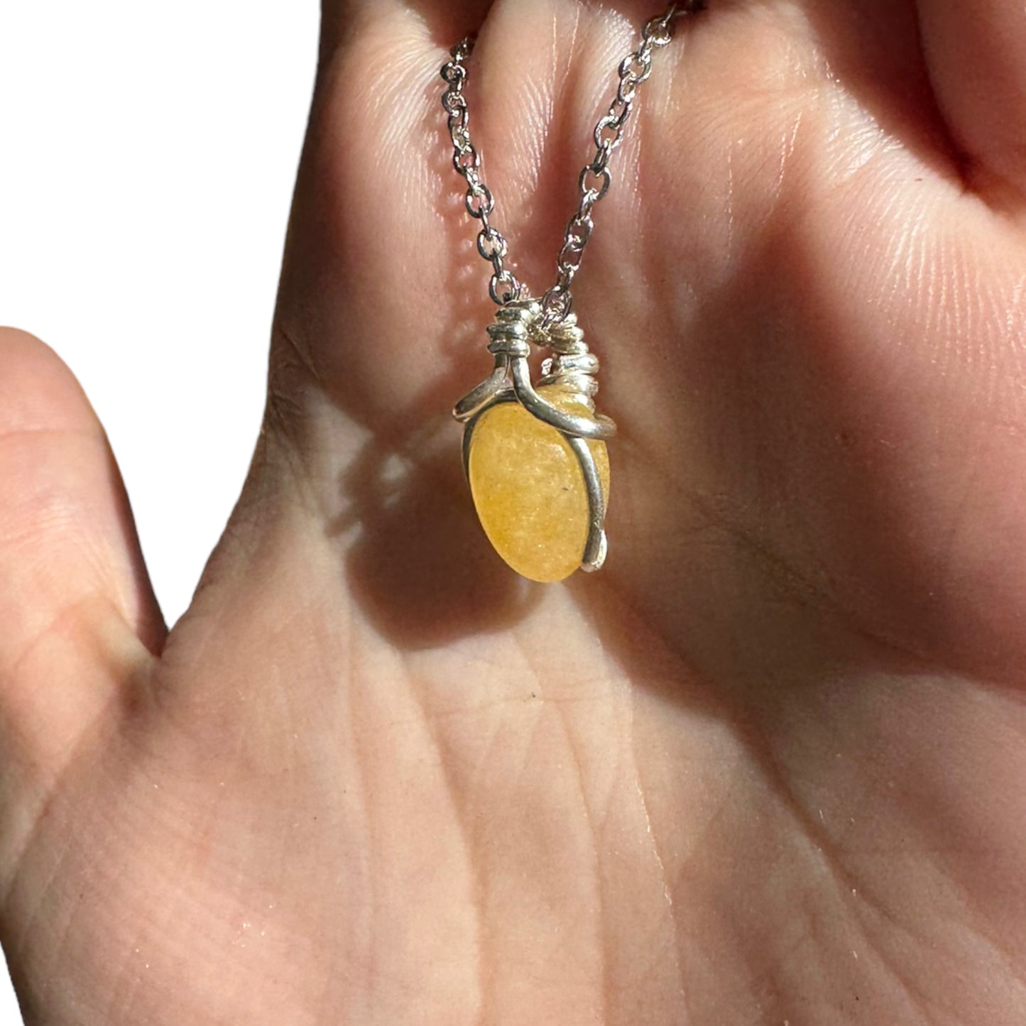 Sterling Silver | 14KT Gold Filled Mini Teardrop Yellow Jade Wishbone Wire Wrapped Pendant