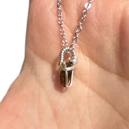 Sterling Silver | 14KT Gold Filled Mini Teardrop Tiger's Eye Wishbone Wire Wrapped Pendant