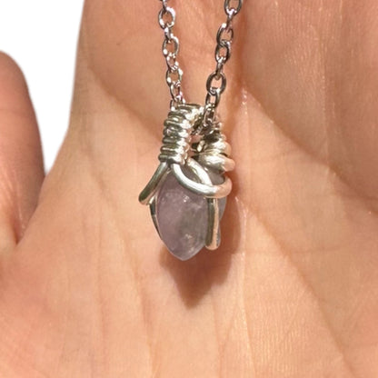 Sterling Silver | 14KT Gold Filled Mini Teardrop Amethyst Wishbone Wire Wrapped Pendant