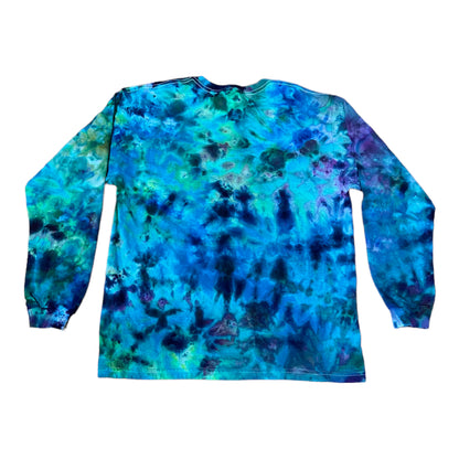 Youth XL Bright Green Blue and Purple Scrunch Ice Dye Tie Dye Long Sleeve Shirt