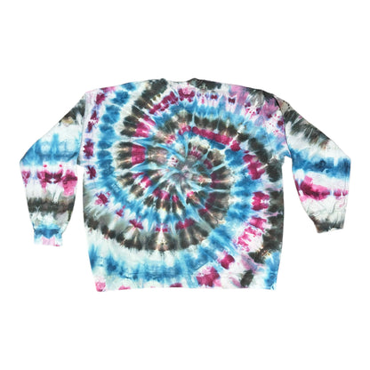 Adult 4XL Blue Purple and Black Spiral Ice Dye Tie Dye Crewneck Sweater