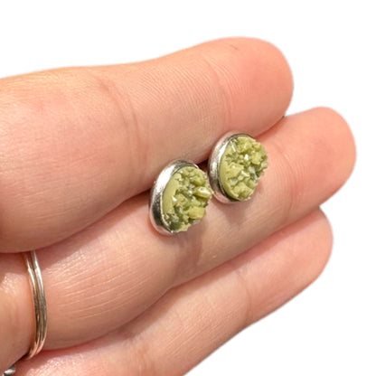 8MM Hypoallergenic Sage Green Sparkle  Faux Druzy Earring Studs