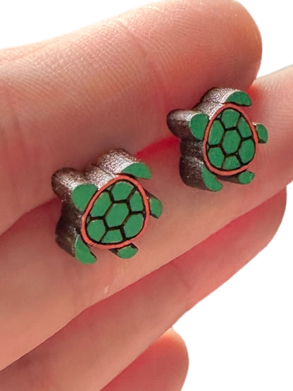 Hypoallergenic Turtle Laser Engraved Wood Earrings