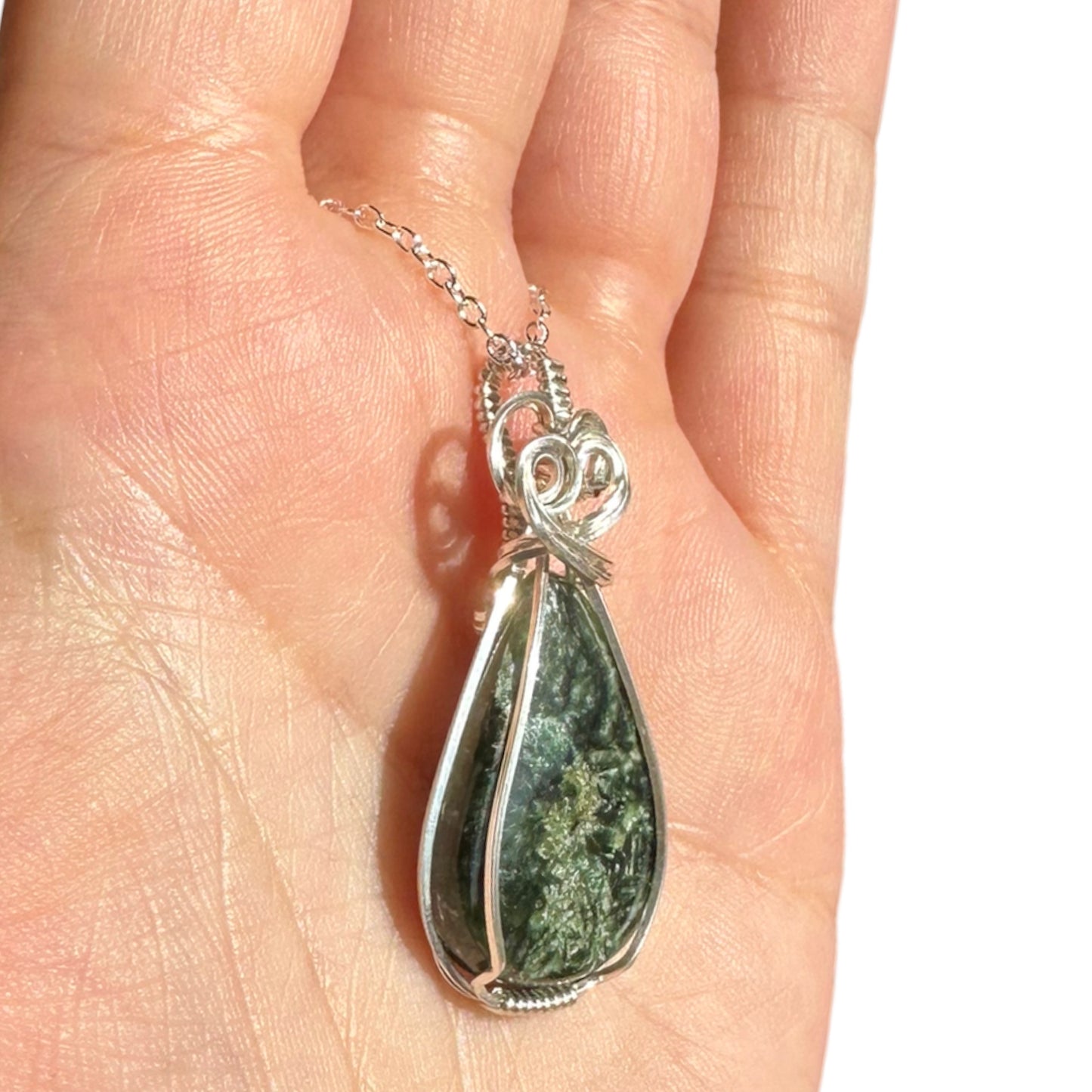 Sterling Silver Wire Wrapped Seraphinite Crystal Bezel Pendant
