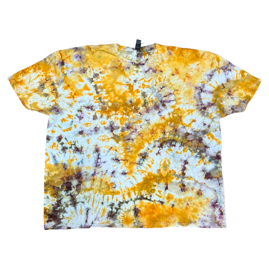 Adult 3XL Yellow and Brown Scrunch Ice Dye Tie Dye Shirt