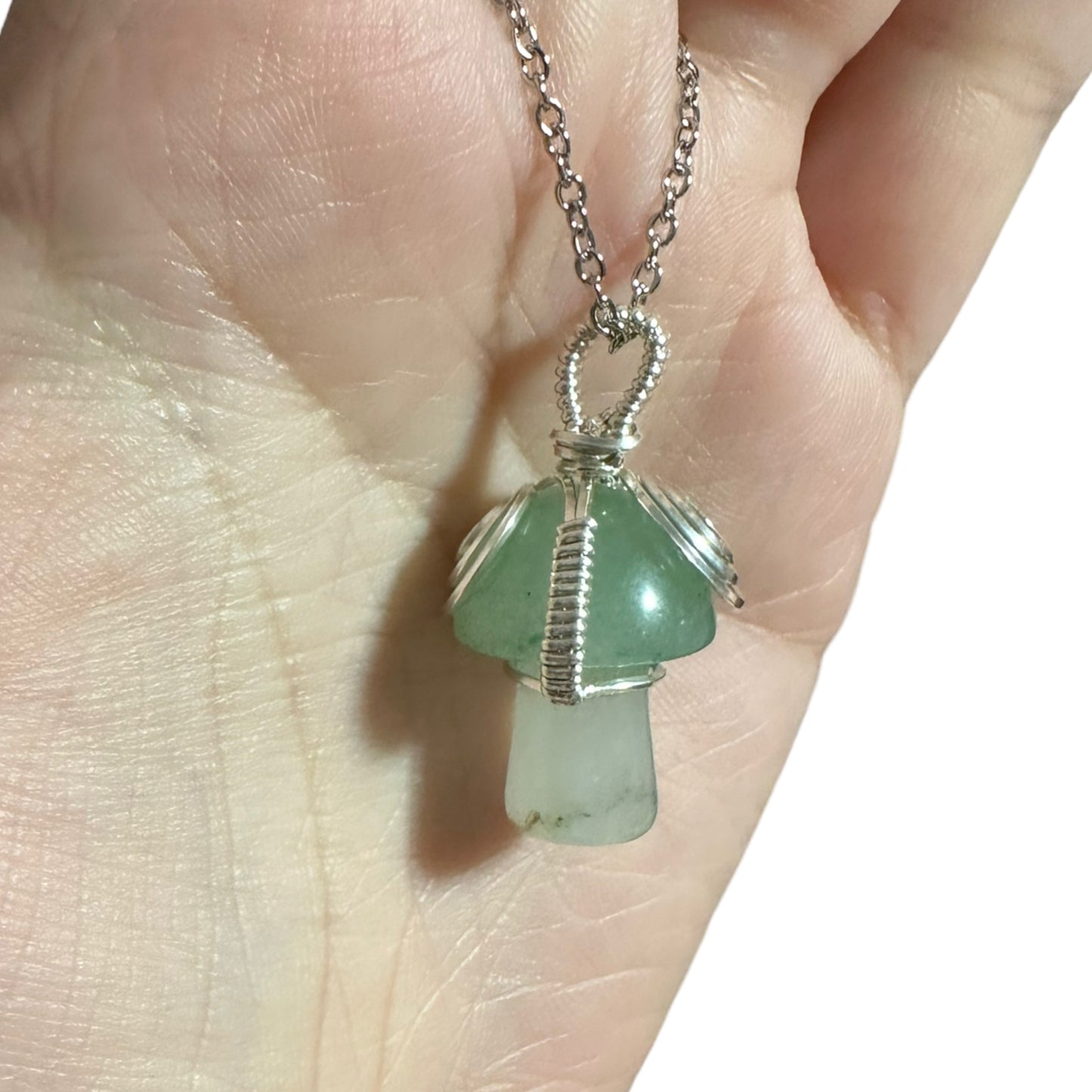 Sterling Silver | 14KT Gold Filled Wire Wrapped Green Aventurine Mushroom Pendant