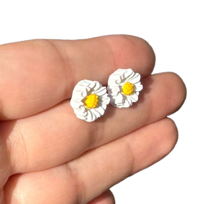 White | Purple Hypoallergenic Flower Stud Clay Earrings