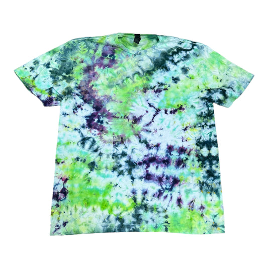 Adult Large Green and Purple Scrunch Ice Dye Tie Dye Shirt