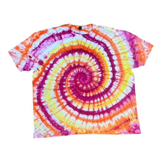 Adult 4XL Orange Yellow and Fuchsia Spiral Ice Dye Tie Dye Shirt