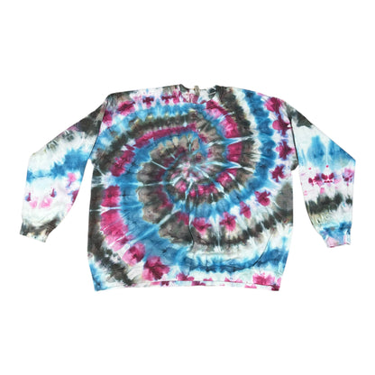 Adult 4XL Blue Purple and Black Spiral Ice Dye Tie Dye Crewneck Sweater