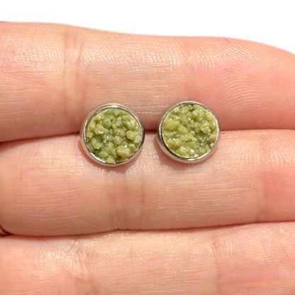 8MM Hypoallergenic Sage Green Sparkle  Faux Druzy Earring Studs