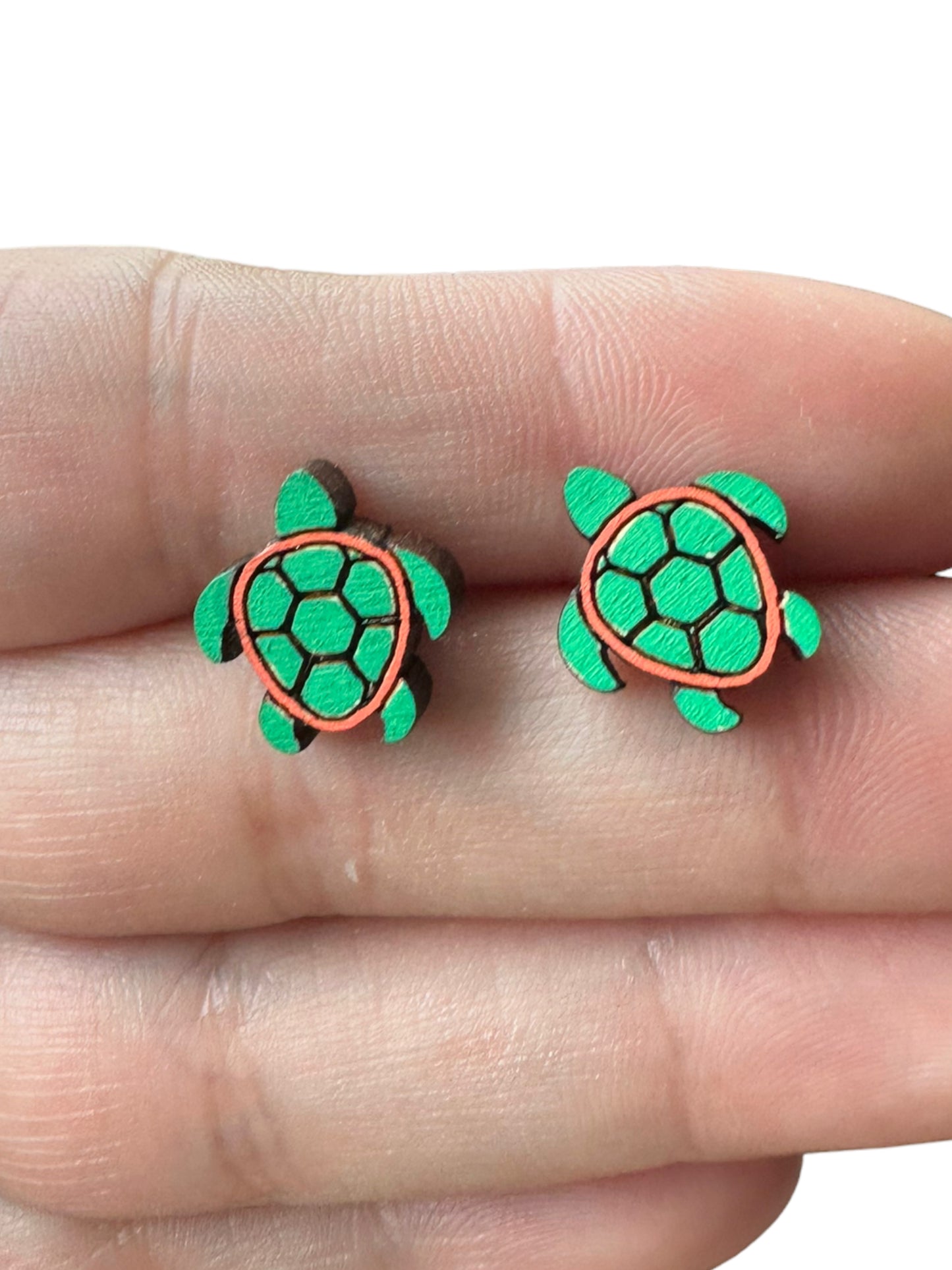 Hypoallergenic Turtle Laser Engraved Wood Earrings