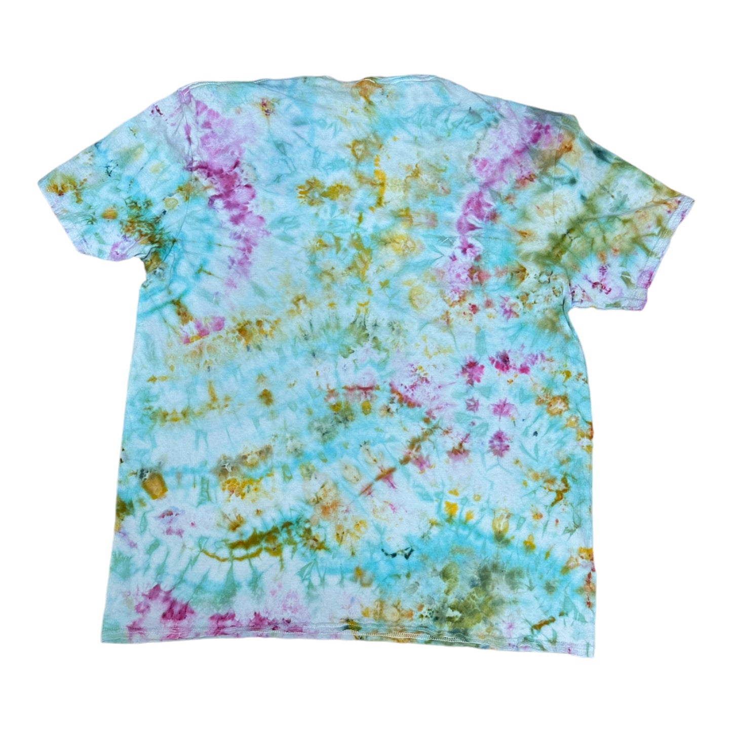 Adult 2XL Purple Baby Blue Green and Golden Yellow Scrunch Ice Dye Tie Dye Shirt