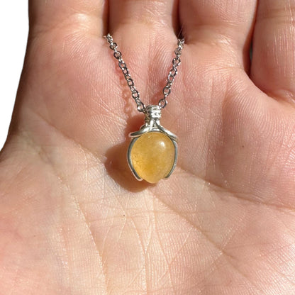 Sterling Silver | 14KT Gold Filled Mini Teardrop Yellow Jade Wishbone Wire Wrapped Pendant