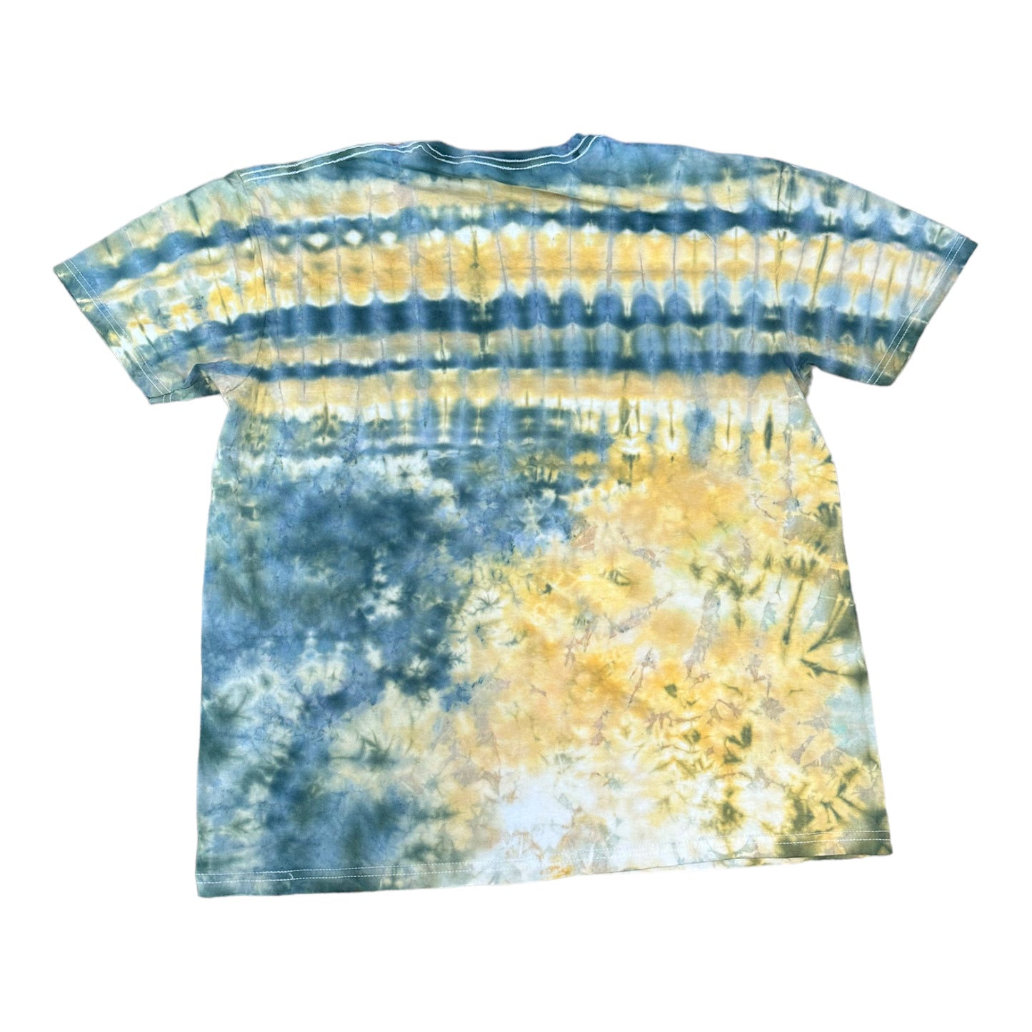 Adult XL Green and Yellow Scrunch and Pleated Ice Dye Tie Dye Shirt