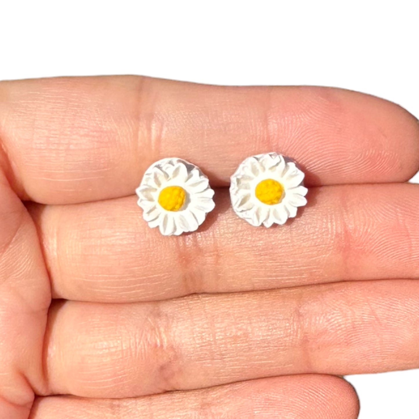 White | Purple Hypoallergenic Flower Stud Clay Earrings