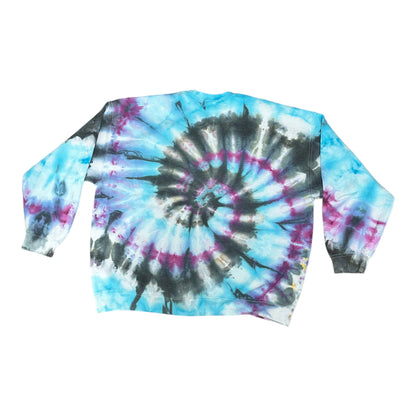 Adult 3XL Blue Purple and Black Spiral Ice Dye Tie Dye Crewneck Sweater