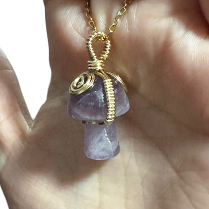 Sterling Silver | 14KT Gold Filled Amethyst Wire Wrapped Mushroom Crystal Pendant