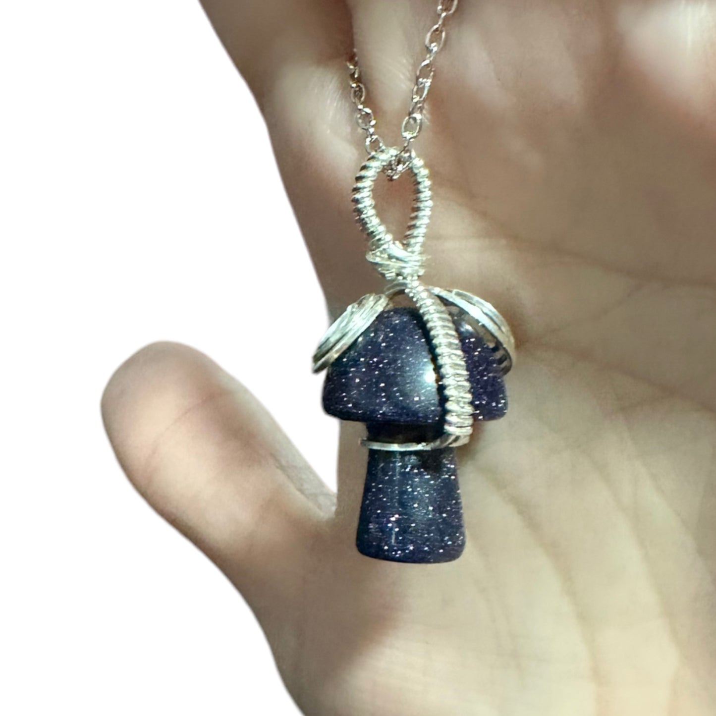 Sterling Silver | 14KT Gold Filled Blue Goldstone Wire Wrapped Mushroom Crystal Pendant