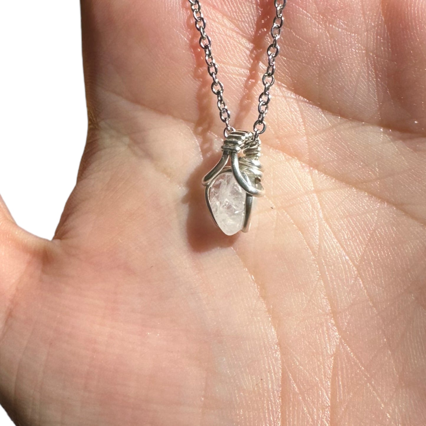 Sterling Silver | 14KT Gold Filled Mini Teardrop Clear Quartz Wishbone Wire Wrapped Pendant