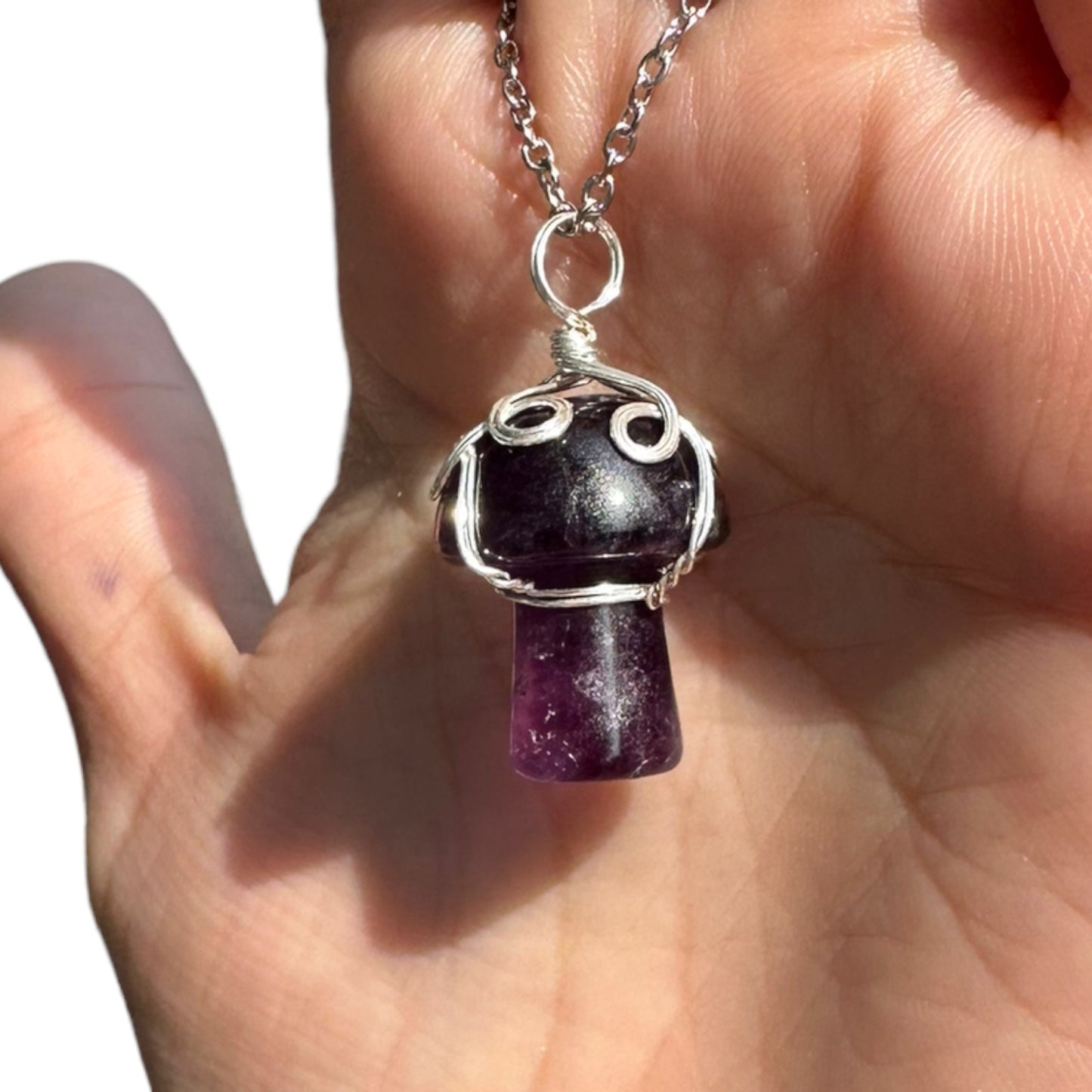 Sterling Silver | 14KT Gold Filled Amethyst Wire Wrapped Mushroom Crystal Pendant