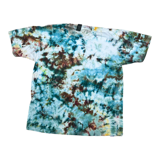 Youth Large Teal Blue and Brown Ice Dye Tie Dye Shirt