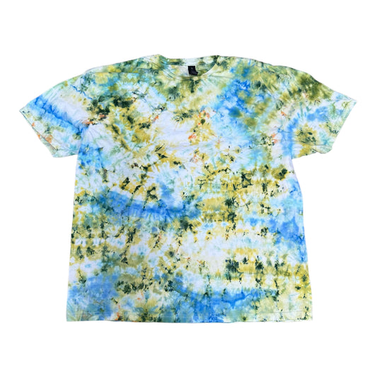 Adult 2XL Green and Blue Scrunch Ice Dye Tie Dye Shirt