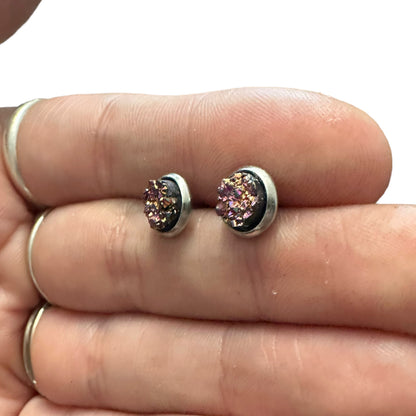 6MM Hypoallergenic Metallic Multi-Color Druzy Earring Studs