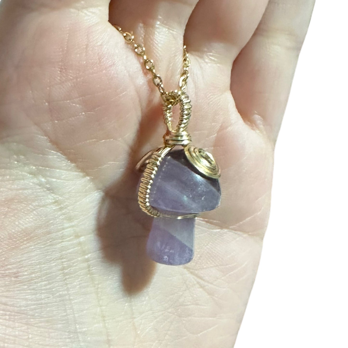 Sterling Silver | 14KT Gold Filled Amethyst Wire Wrapped Mushroom Crystal Pendant