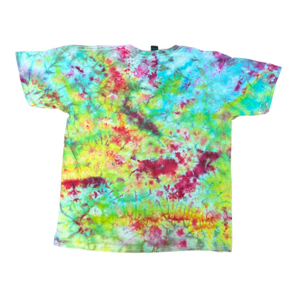 Youth Large Red Blue Green and Yellow Ice Dye Tie Dye Shirt