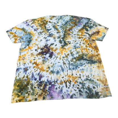 Adult 4XL Navy Blue Golden Yellow and Purple Scrunch Ice Dye Tie Dye Shirt
