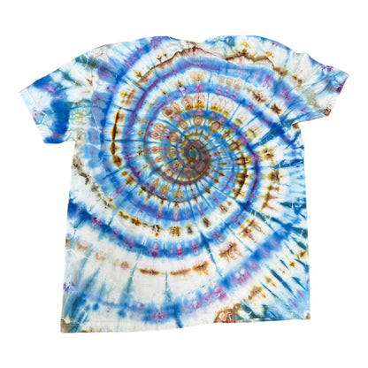 Adult XL Brown Purple and Blue Spiral Ice Dye Tie Dye Shirt