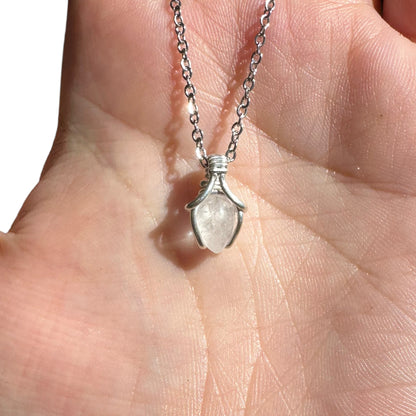 Sterling Silver | 14KT Gold Filled Mini Teardrop Clear Quartz Wishbone Wire Wrapped Pendant