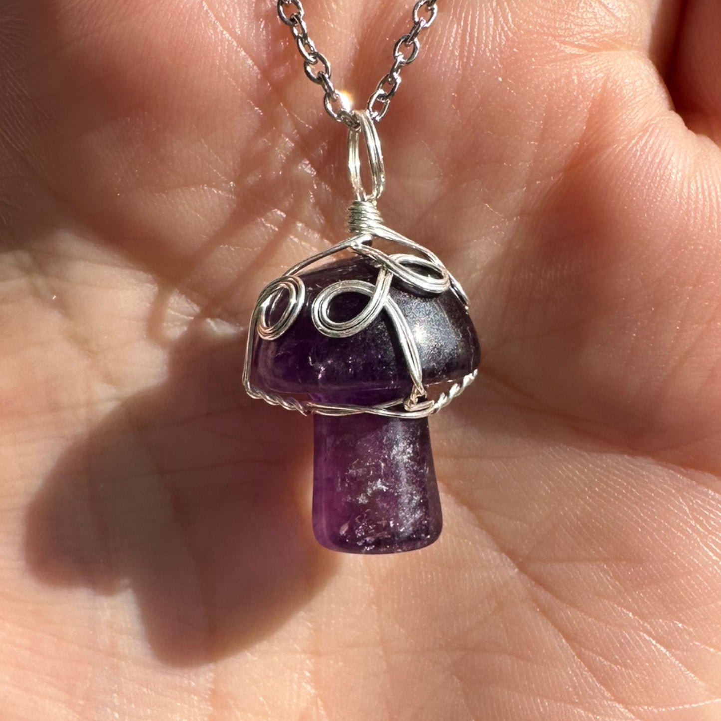 Sterling Silver | 14KT Gold Filled Amethyst Wire Wrapped Mushroom Crystal Pendant