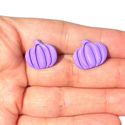 Orange | Purple Hypoallergenic Pumpkin Stud Clay Earrings