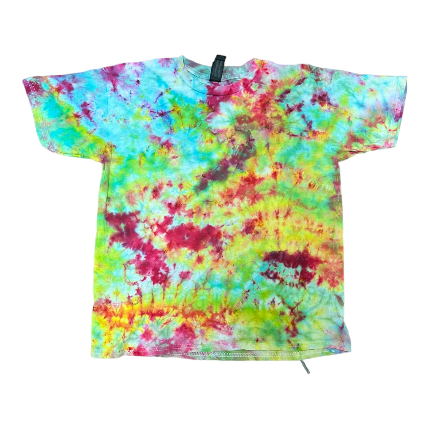 Youth Large Red Blue Green and Yellow Ice Dye Tie Dye Shirt