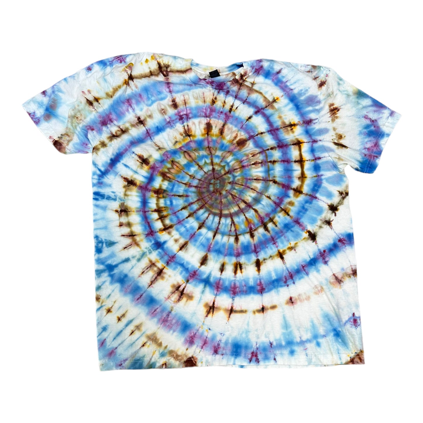 Adult XL Brown Purple and Blue Spiral Ice Dye Tie Dye Shirt