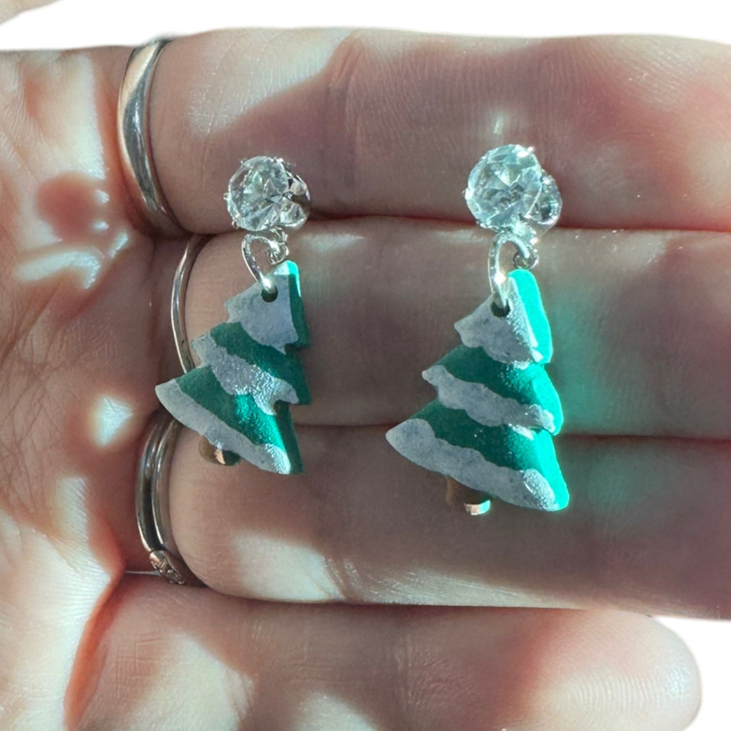 Hypoallergenic Hand Painted Christmas Tree Dangle Clay Earrings