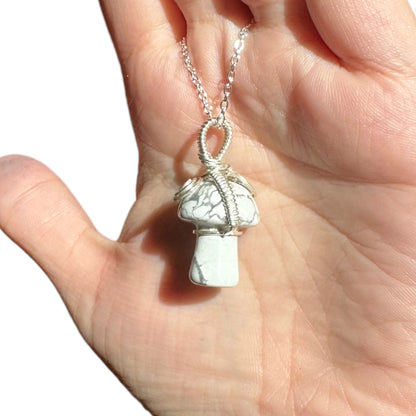 Sterling Silver | 14KT Gold Filled Howlite Wire Wrapped Mushroom Crystal Pendant