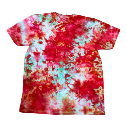 Adult Medium Red Orange and Aqua Blue Scrunch Ice Dye Tie Dye Shirt
